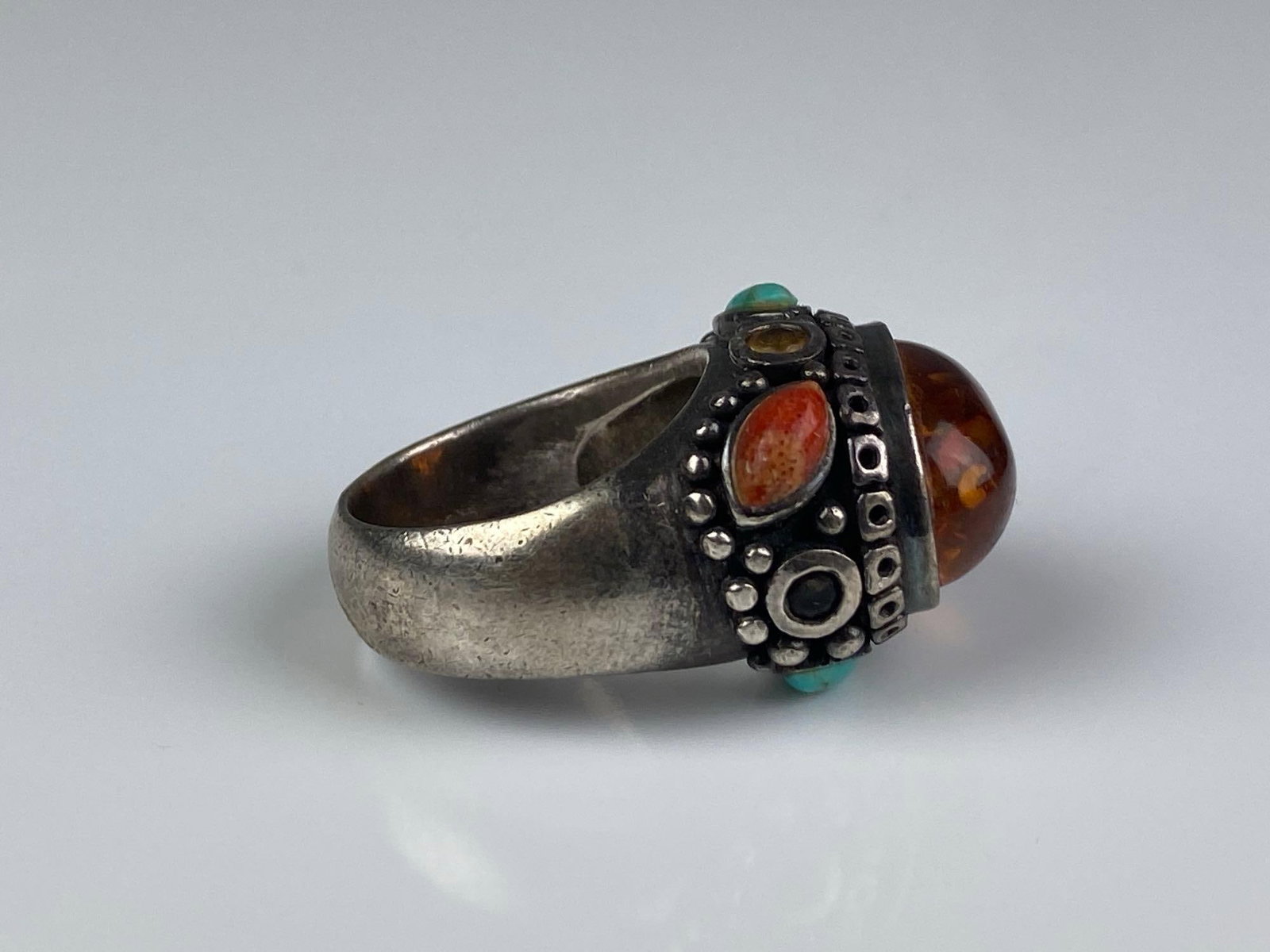 Sterling Silver Multi-Stone Amber Ring - 4