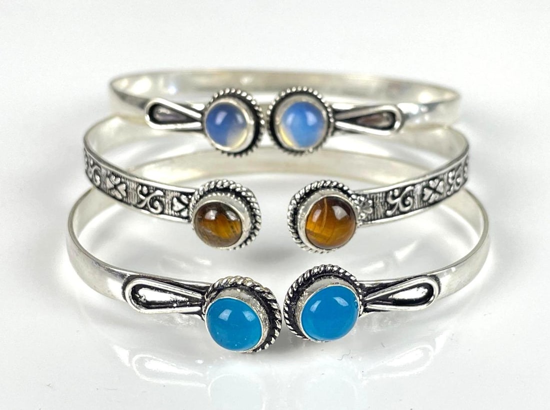 Group of 3 Sterling Silver Gemstone Bangle Bracelets (1 of 4)
