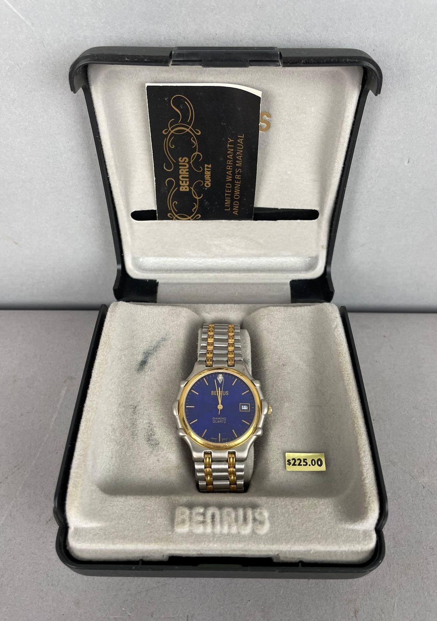 Benrus Diamond Quartz Wristwatch: Original packaging, 7 3/4 inches long