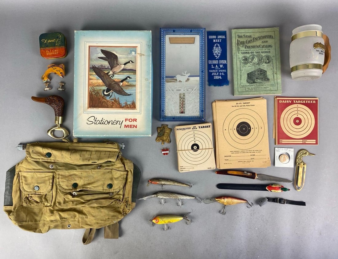 Group of Paper Targets and More: Includes Fishing Lures, letter oepners, duck bottle opener and more, largest measured 11 inches H x 8 inches W