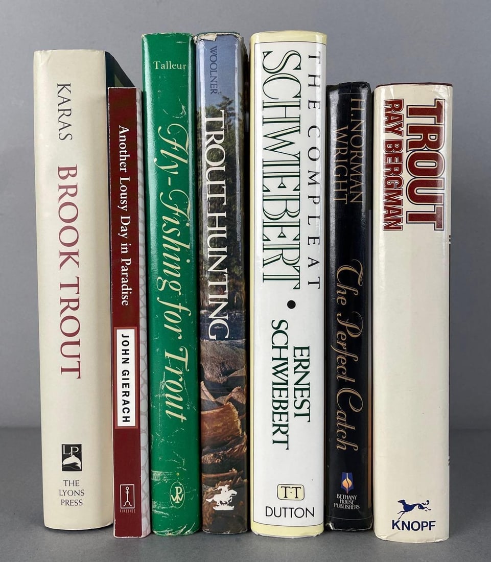 Group of Trout Fishing Books: Largest measures 9 1/2 inches x 6 1/2 inches