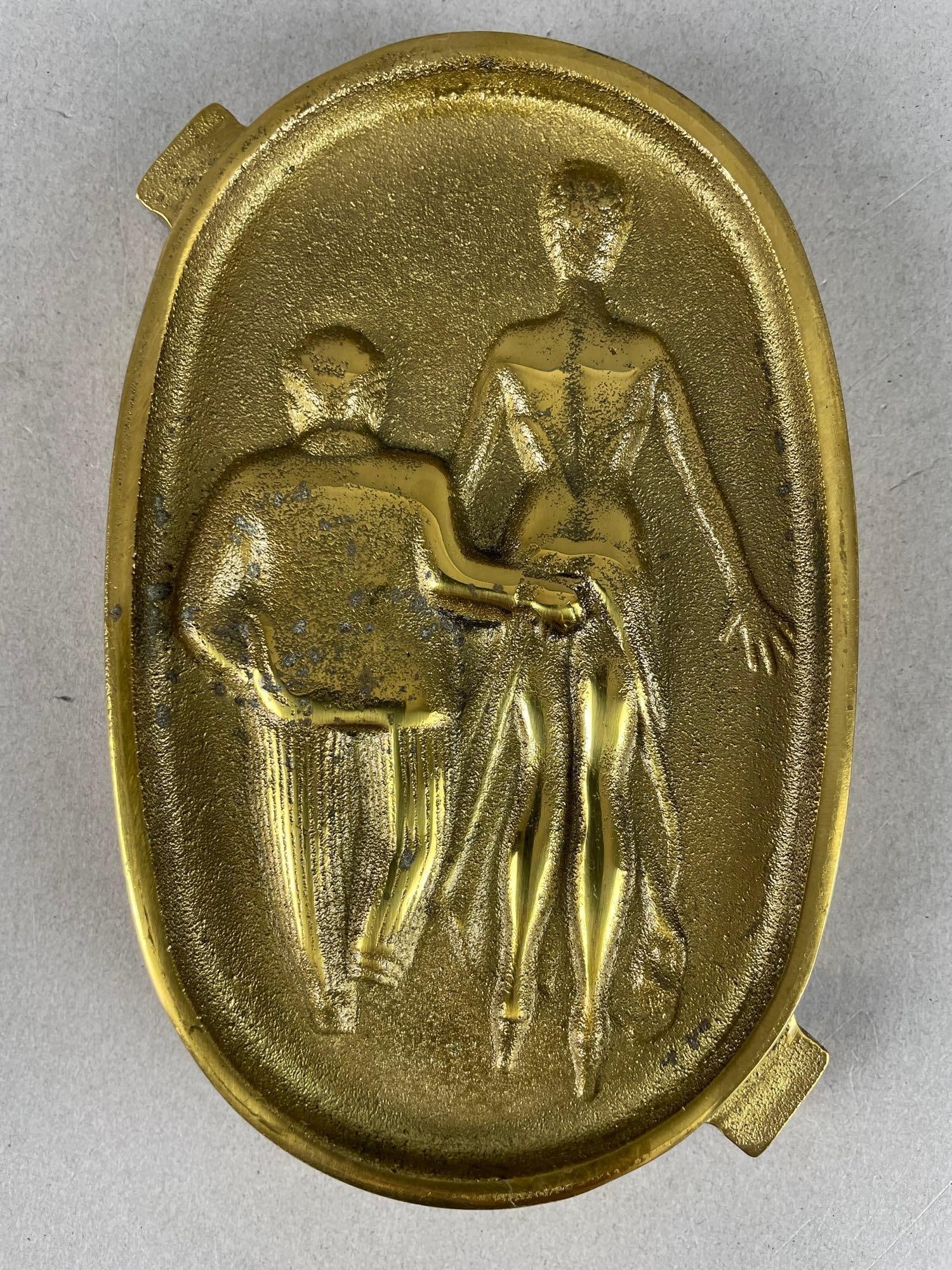Art Deco Brass Double Sided Risque Ashtray - 2