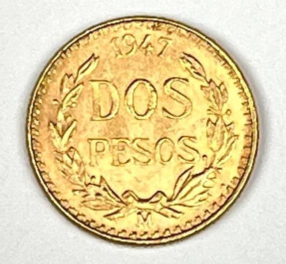 1947 Mexico Dos Pesos Gold Coin: 1947 Mexico Dos Pesos Gold Coin