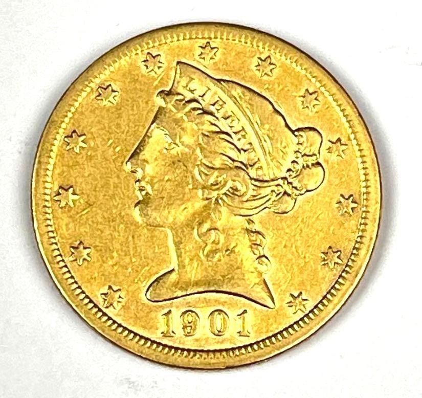 1901 US $5 Liberty Head Gold Coin (1 of 2)