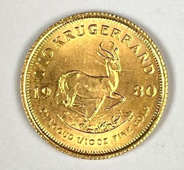 1980 South Africa Krugerrand 1/10 oz Fine Gold Coin (1 of 2)