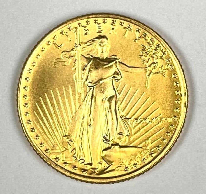 1987 US $5 American Gold Eagle 1/10 oz Fine Gold Coin (1 of 2)