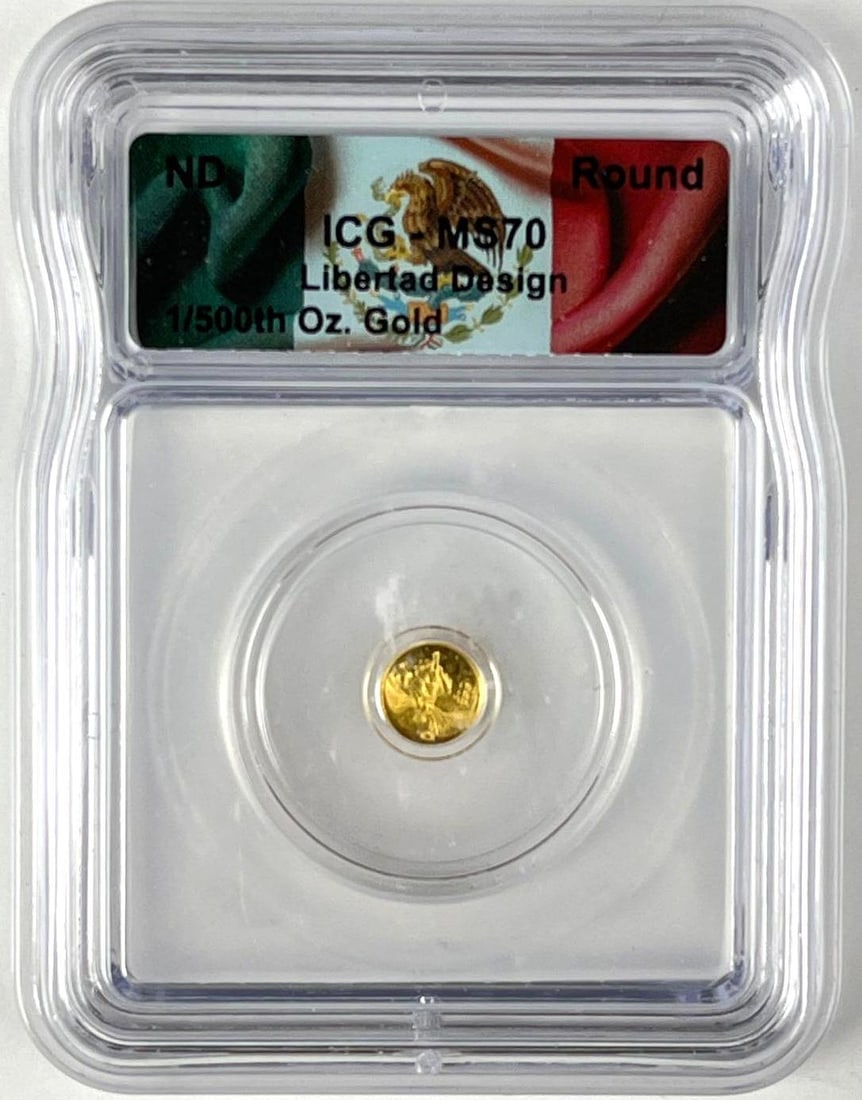 Mexico Libertad Design 1/500th oz Gold Round ICG MS70: Mexico Libertad Design 1/500th oz Gold Round ICG MS70
