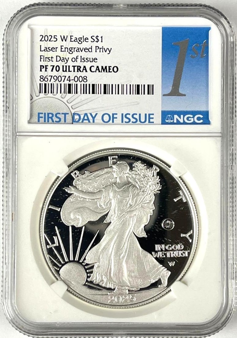 2025 W US $1 American Silver Eagle with Laser Engraved Privy 1 oz Fine Silver Coin NGC PF70 Ultra (1 of 2)