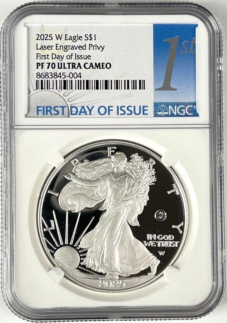 2025 W US $1 American Silver Eagle with Laser Engraved Privy 1 oz Fine Silver Coin NGC PF70 Ultra (1 of 2)