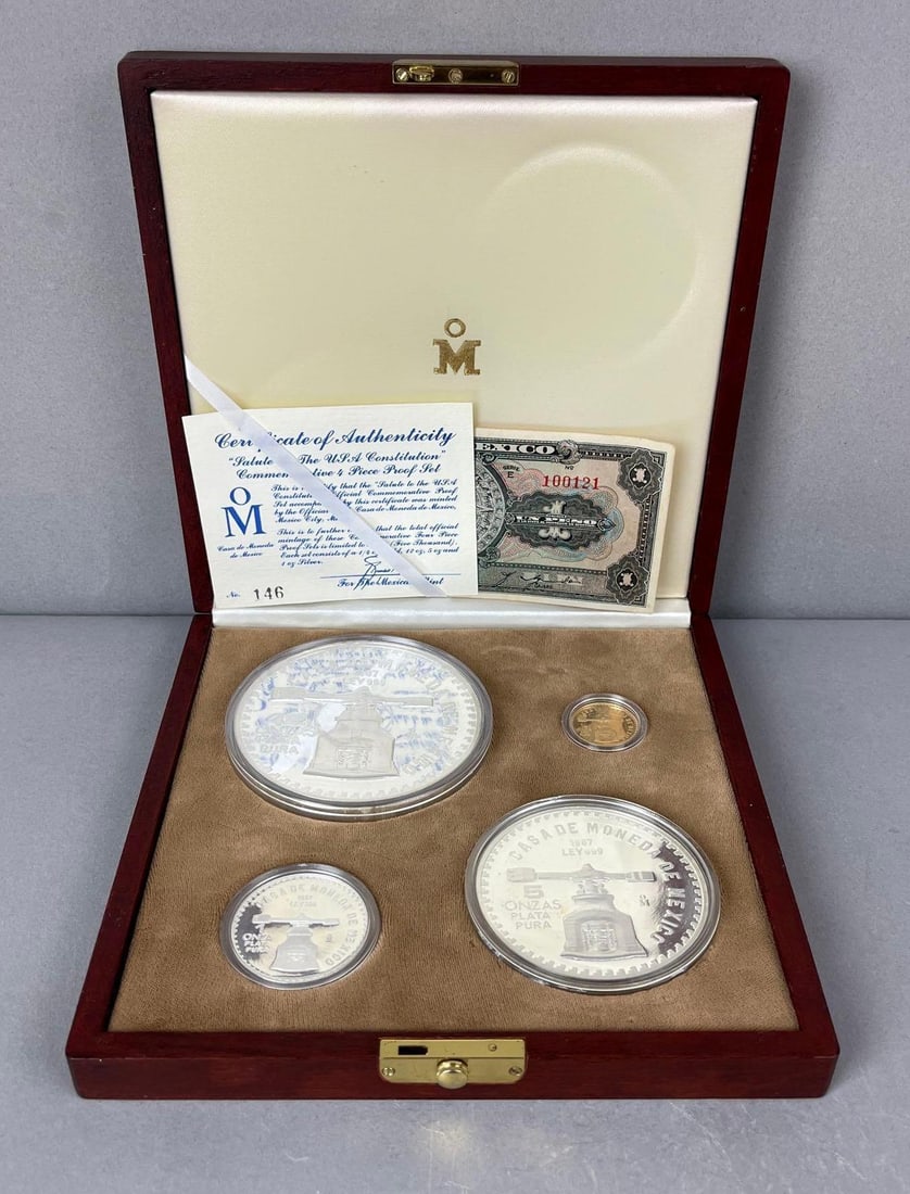 RARE 1987 Mexico Salute to the USA Constitution Commemorative 4 Piece Gold and Silver Proof Set (1 of 4)
