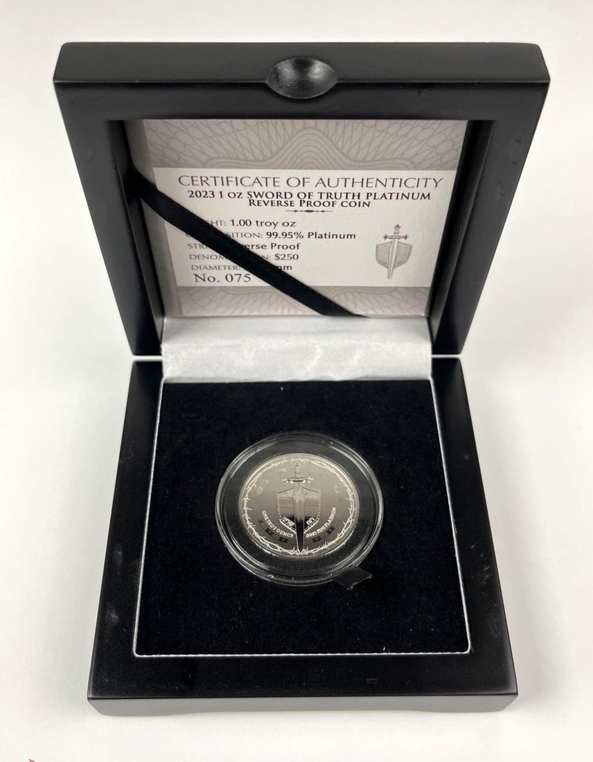 2023 NIUE $250 Sword of Truth 1 oz .9995 Platinum Proof Coin: Includes COA