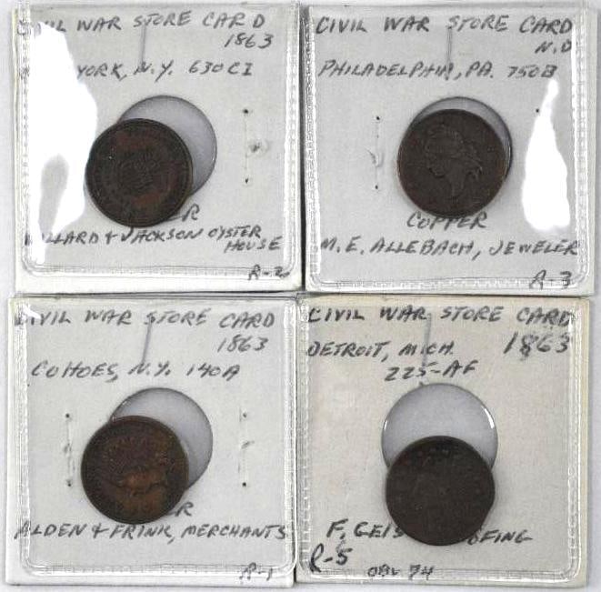 Group of (4) Civil War Store Card Tokens (1 of 3)