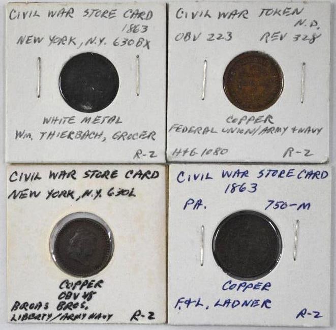 Group of (4) Civil War & Store Card Tokens (1 of 2)