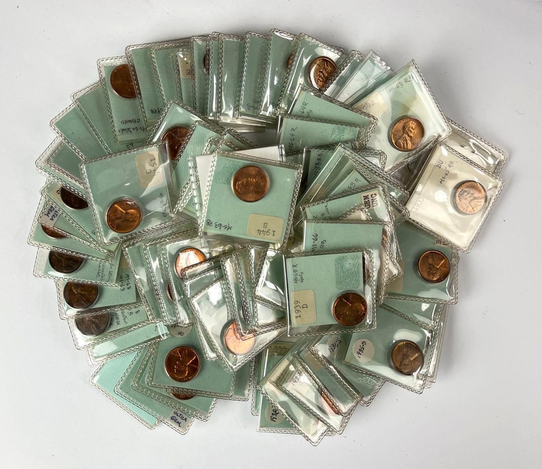 Group of 73 US Lincoln Head Cents: Includes years 1944 S, 1935 S, 1956 D and More.