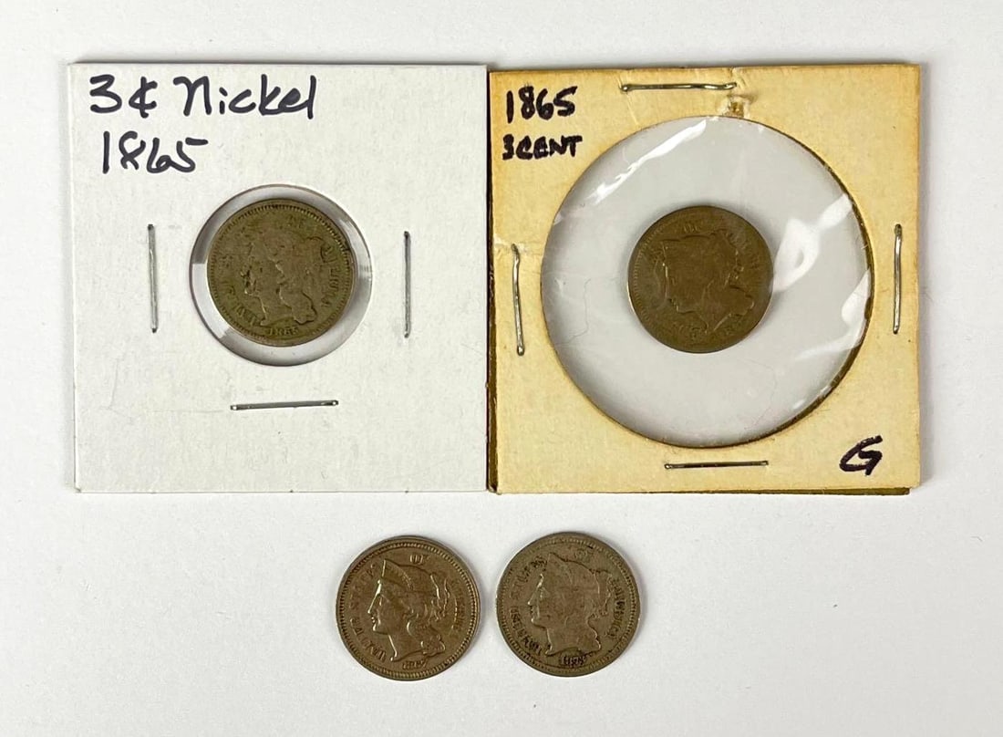 Group of 4 US 3 Cent Nickels: Includes years 2 1865, 1867 and 1873.