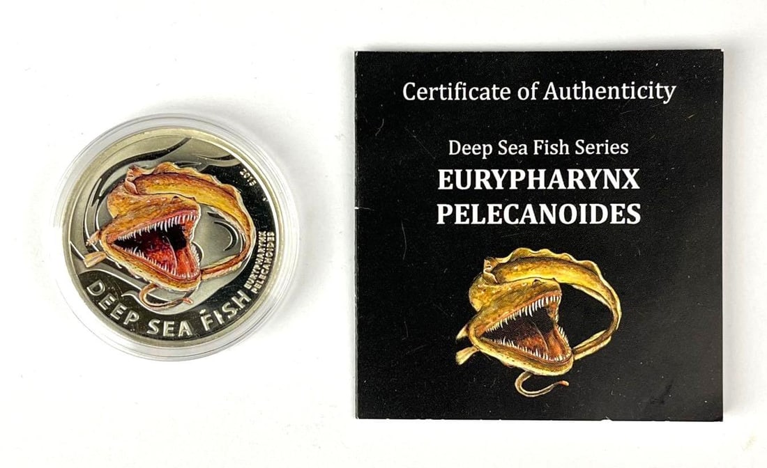 2013 Pitcairn Islands $2 Deep Sea Fish Eurypharynx Pelecanoides 1/2 oz .925 Silver Coin: Includes COA, Mintage of 1000