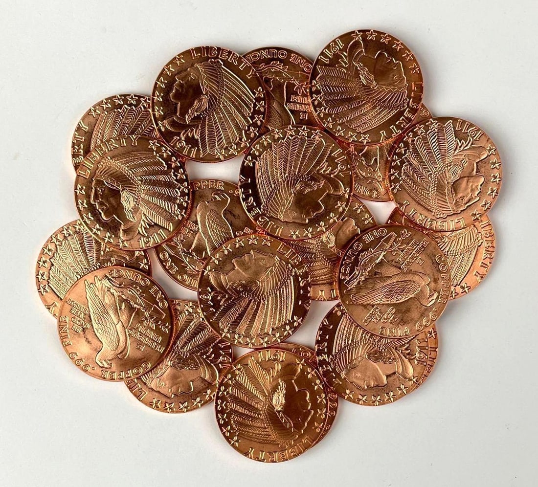 Group of 20 Incuse Indian Head Design 1 oz .999 Fine Copper Rounds (1 of 3)
