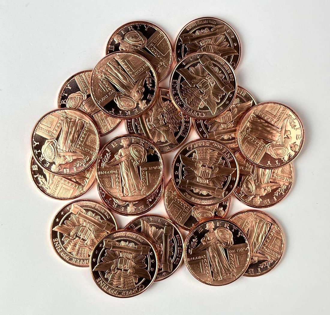 Group of 20 Standing Liberty Design 1 oz .999 Fine Copper Rounds (1 of 3)