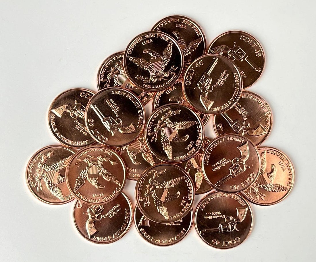 Group of 20 Colt 45 1 oz .999 Fine Copper Rounds (1 of 3)