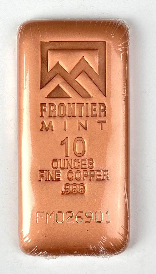 Frontier Mint 10 oz .999 Fine Copper Ingot/ Bar: Includes COA