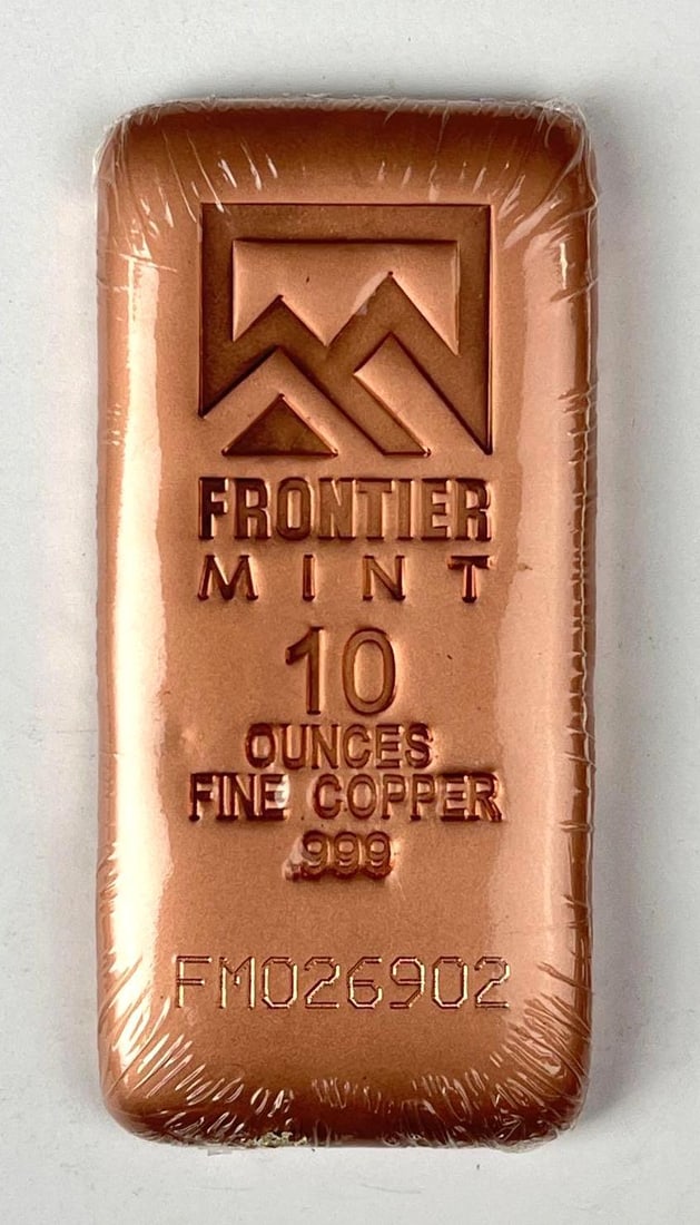Frontier Mint 10 oz .999 Fine Copper Ingot/ Bar: Includes COA