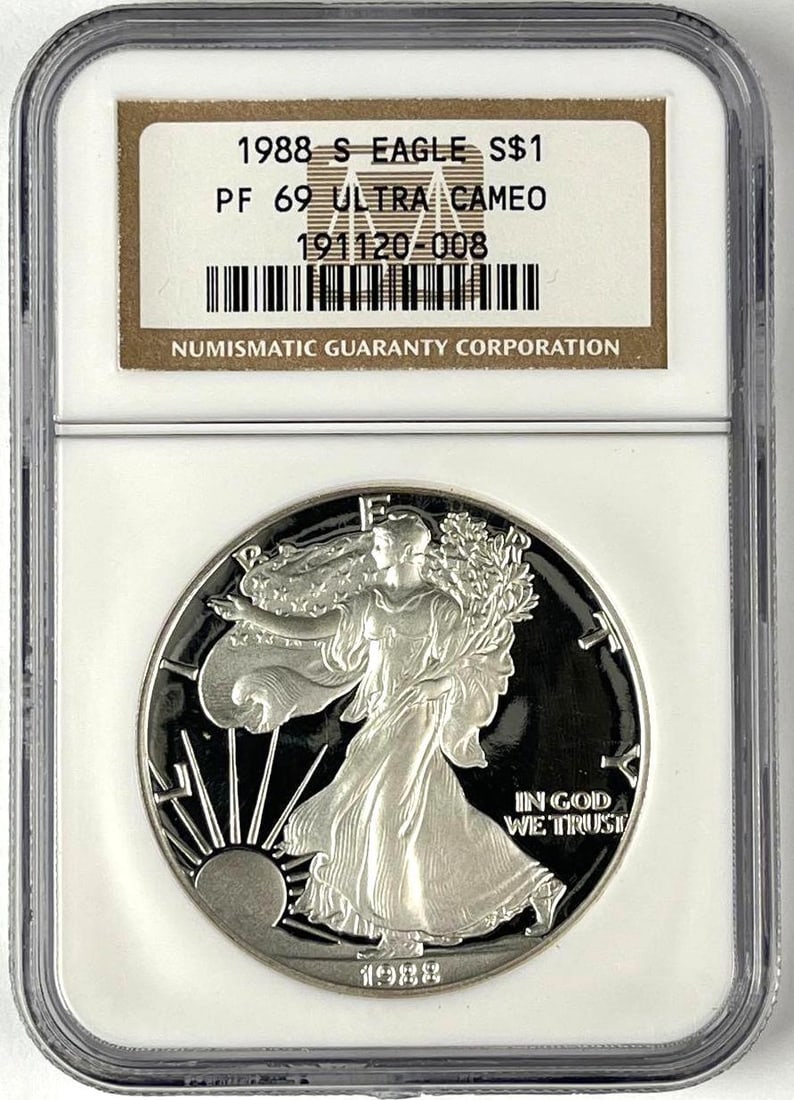1988 S US $1 American Silver Eagle 1 oz Fine Silver Coin NGC PF69 Ultra Cameo: 1988 S US $1 American Silver Eagle 1 oz Fine Silver Coin NGC PF69 Ultra Cameo