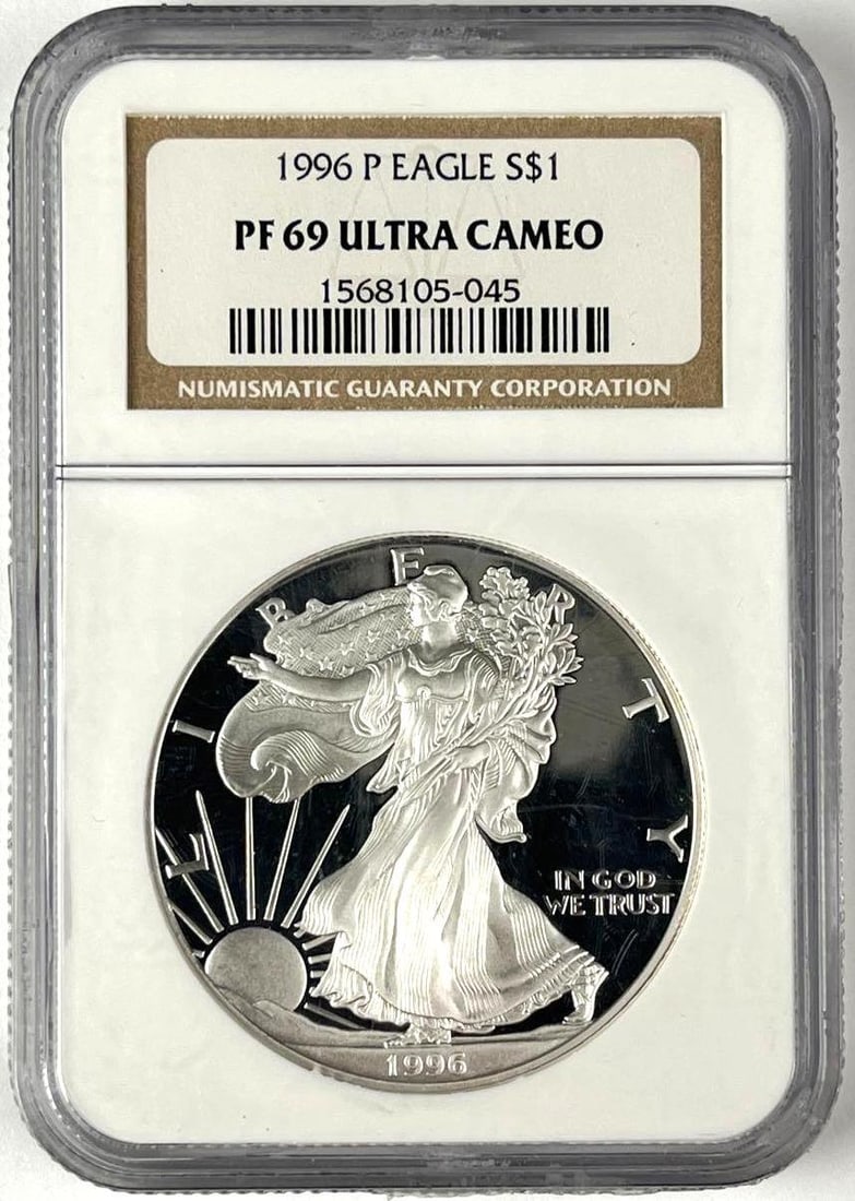 1996 P US $1 American Silver Eagle 1 oz Fine Silver Coin NGC PF69 Ultra Cameo: 1996 P US $1 American Silver Eagle 1 oz Fine Silver Coin NGC PF69 Ultra Cameo