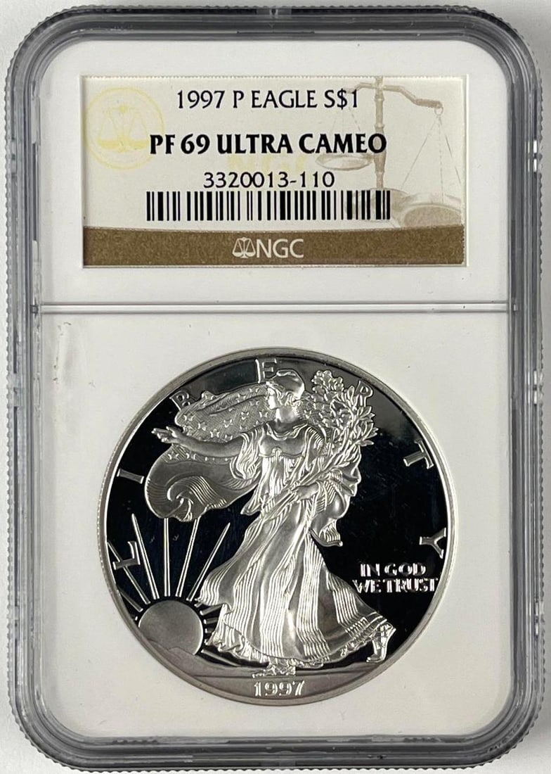 1997 P US $1 American Silver Eagle 1 oz Fine Silver Coin NGC PF69 Ultra Cameo: 1997 P US $1 American Silver Eagle 1 oz Fine Silver Coin NGC PF69 Ultra Cameo