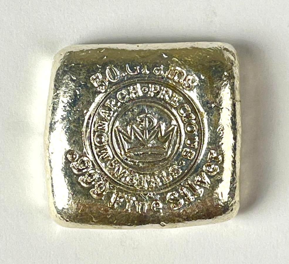 Monarch Precious Metals Hand Poured 50 Gram .999 Fine Silver Ingot/ Bar: Monarch Precious Metals Hand Poured 50 Gram .999 Fine Silver Ingot/ Bar