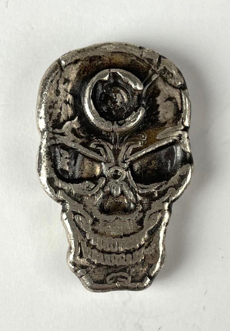MK Barz Hand Poured Skull 1 oz .999 Fine Silver Ingot/ Bar: MK Barz Hand Poured Skull 1 oz .999 Fine Silver Ingot/ Bar