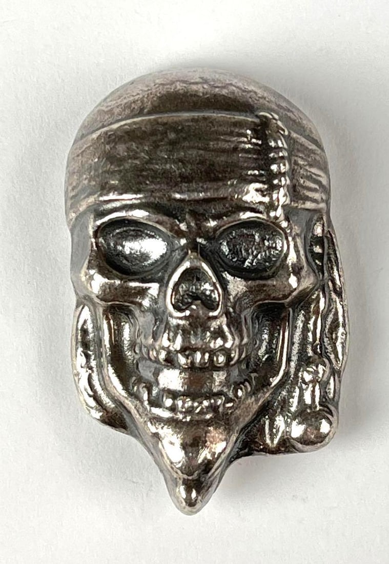Reckless Metals Hand Poured Pirate Skull 3.5 oz 999 Fine Silver Ingot/ Bar: Reckless Metals Hand Poured Pirate Skull 3.5 oz 999 Fine Silver Ingot/ Bar