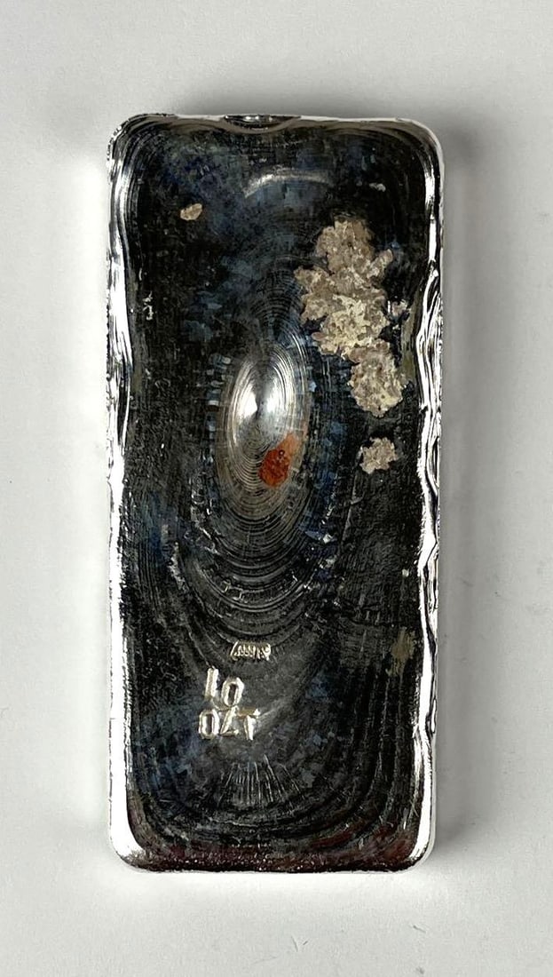 Vintage Hand Poured 10 oz .999 Fine Silver Ingot/ Bar: Vintage Hand Poured 10 oz .999 Fine Silver Ingot/ Bar
