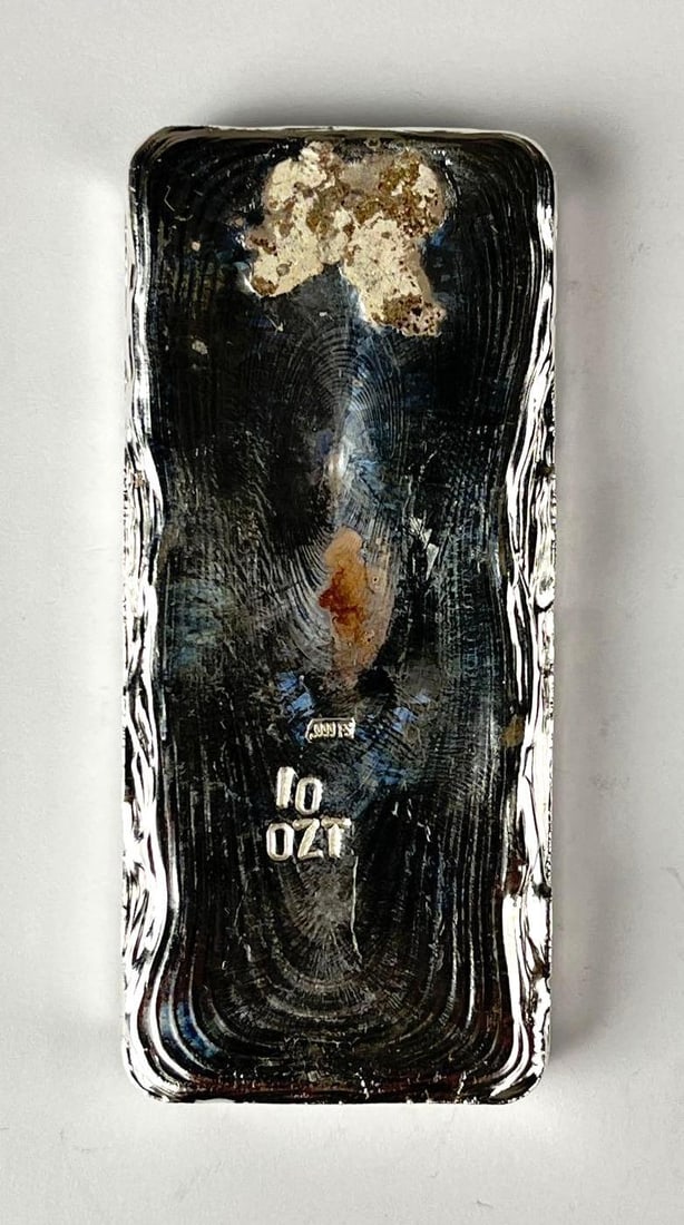 Vintage Hand Poured 10 oz .999 Fine Silver Ingot/ Bar: Vintage Hand Poured 10 oz .999 Fine Silver Ingot/ Bar