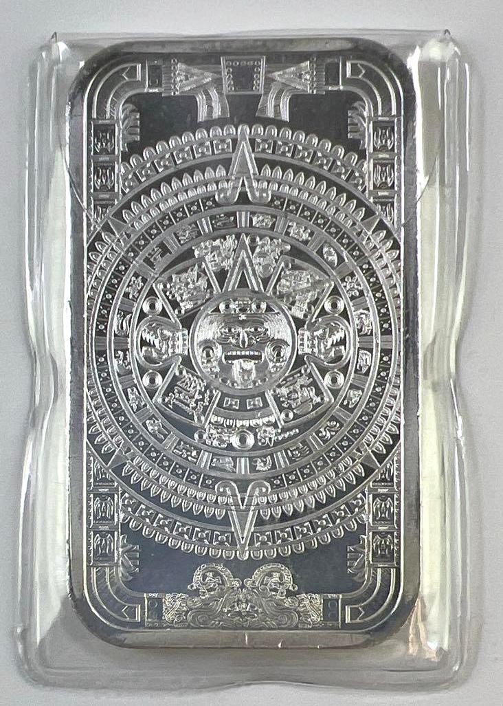 Cuauhtemoc Aztec Calendar 1 oz .999 Fine Silver Bar (1 of 2)