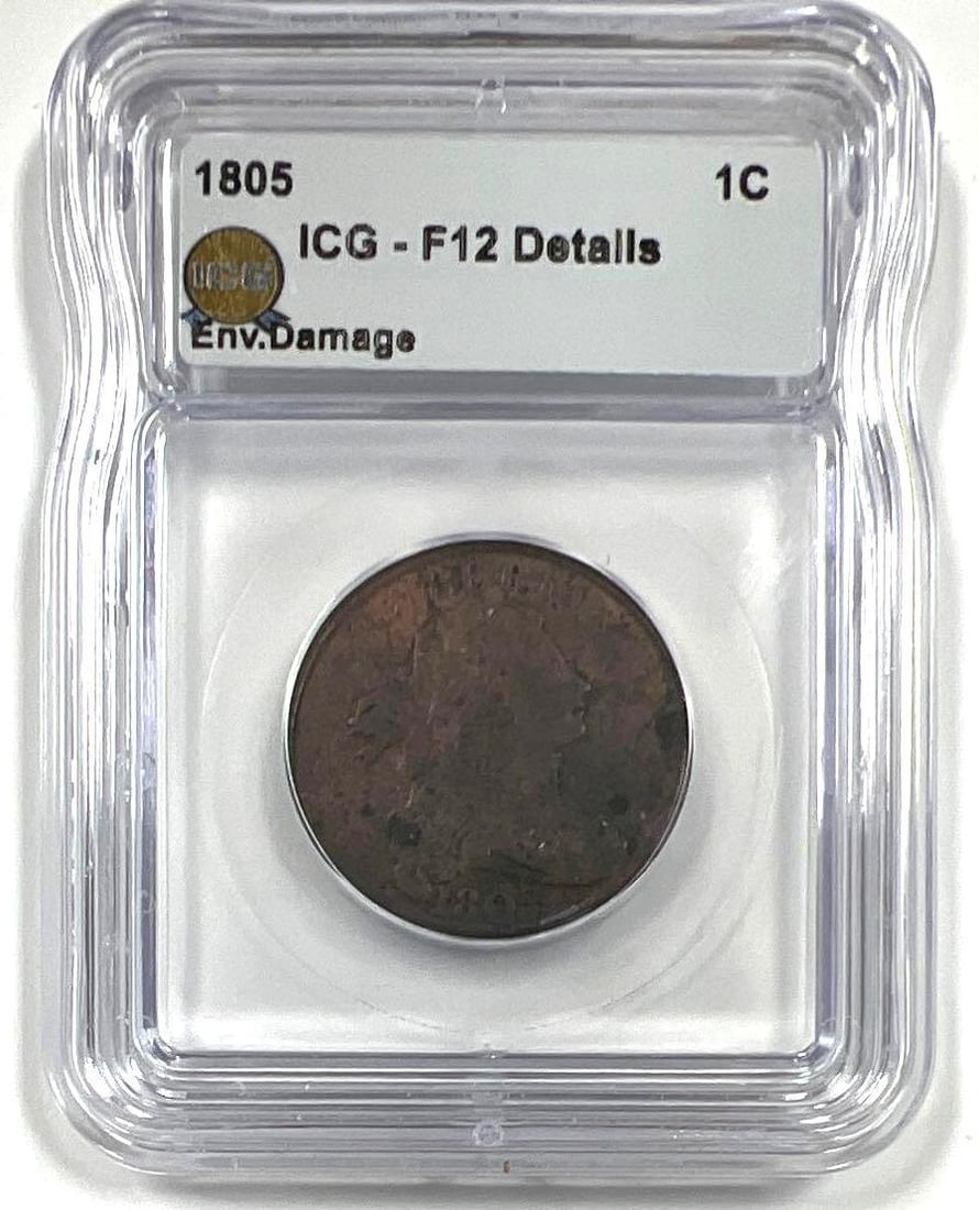 1805 Draped Bust Large Cent ICG F12 Details: 1805 Draped Bust Large Cent ICG F12 Details