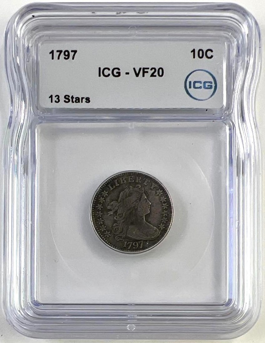 1797 US Draped Bust Silver Dime 13 Stars ICG VF20 (1 of 2)