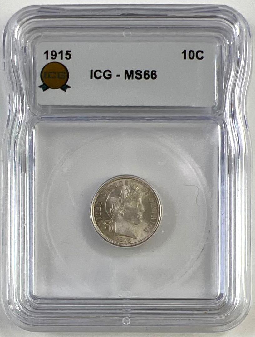 1915 US Barber Silver Dime ICG MS66: 1915 US Barber Silver Dime ICG MS66