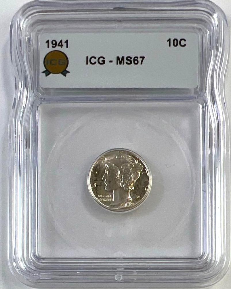 1941 US Mercury Silver Dime ICG MS67: 1941 US Mercury Silver Dime ICG MS67
