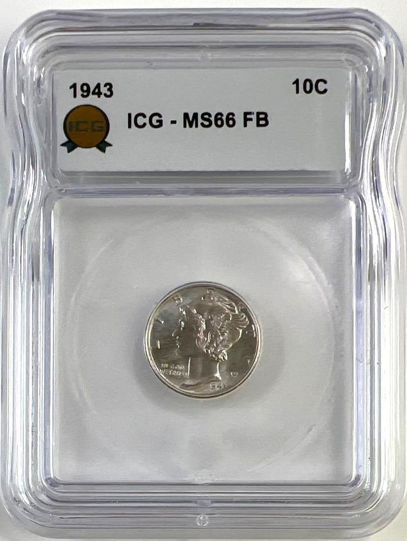1943 US Mercury Silver Dime FB ICG MS66: 1943 US Mercury Silver Dime FB ICG MS66
