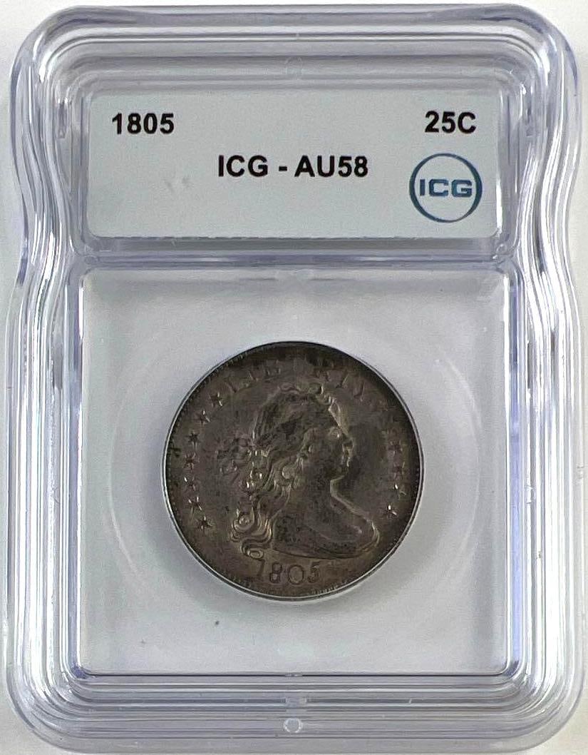 1805 US Draped Bust Silver Quarter ICG AU58 (1 of 2)