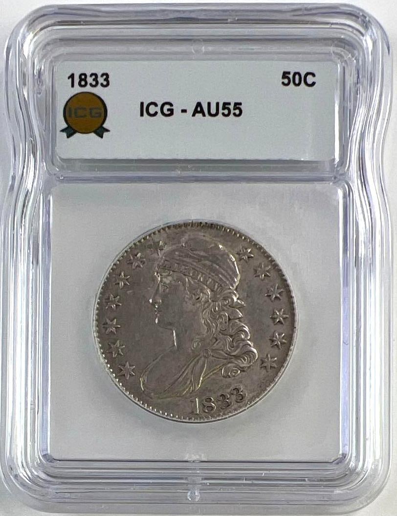 1833 US Capped Bust Silver Half Dollar ICG AU55 (1 of 2)