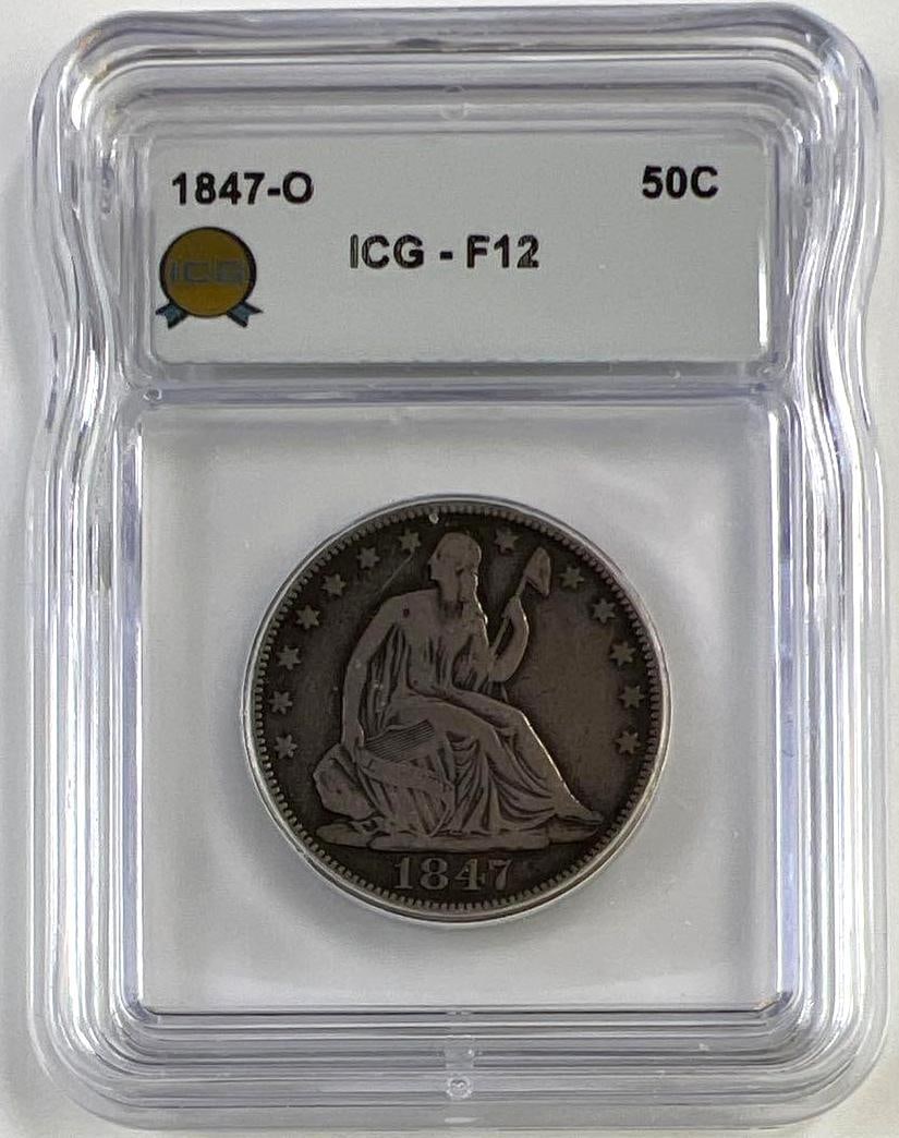 1847-O US Liberty Seated Silver Half Dollar ICG F12: 1847-O US Liberty Seated Silver Half Dollar ICG F12