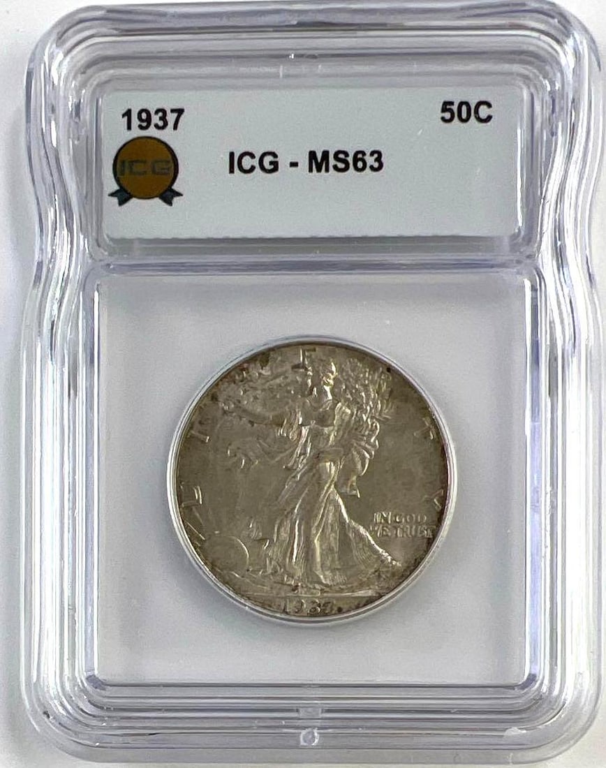 1937 US Walking Liberty Silver Half Dollar ICG MS63: 1937 US Walking Liberty Silver Half Dollar ICG MS63