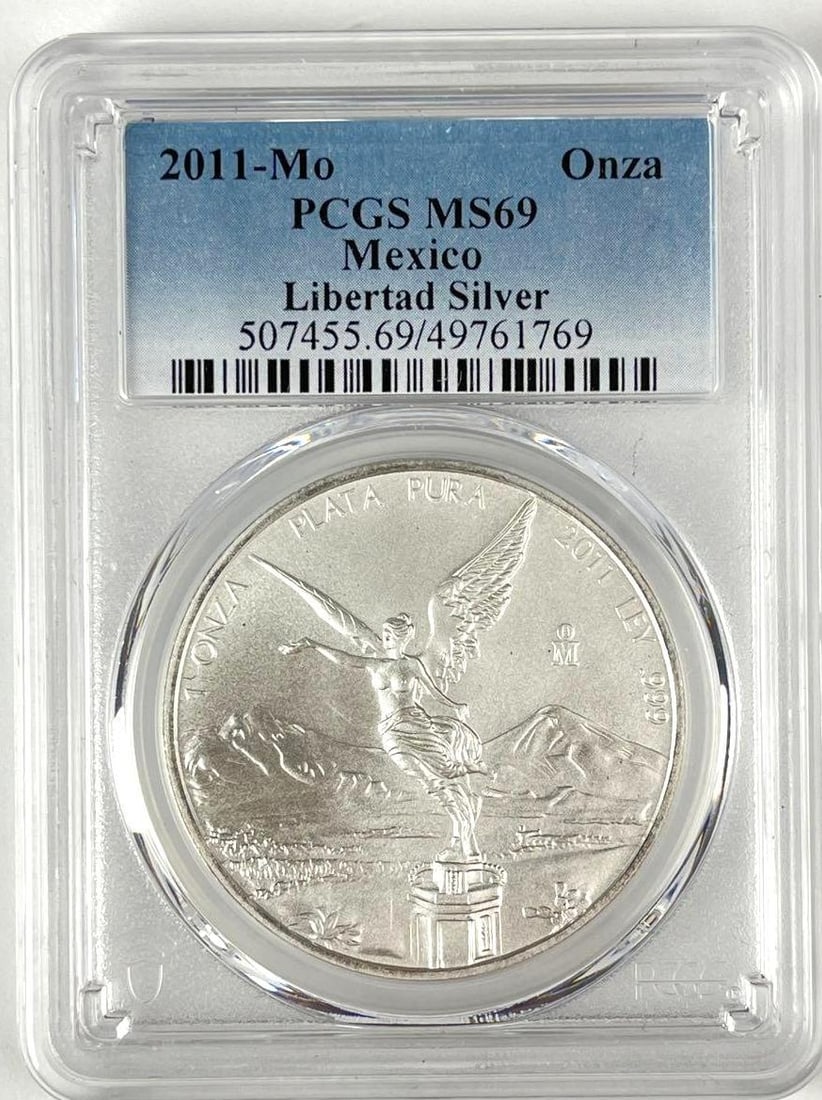 2011 Mexico Libertad 1 Onza 1 oz .999 Fine Silver Round PCGS MS69: 2011 Mexico Libertad 1 Onza 1 oz .999 Fine Silver Round PCGS MS69