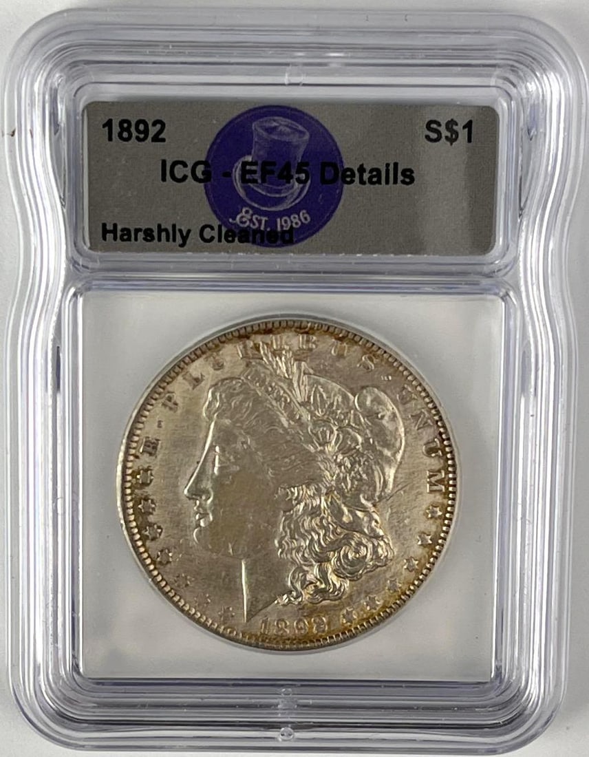 1892 US Morgan Silver Dollar ICG EF45 Details: 1892 US Morgan Silver Dollar ICG EF45 Details