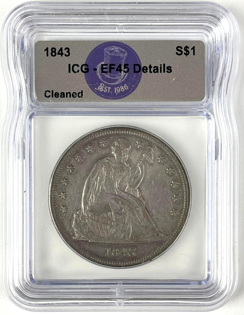 1843 US Seated Liberty Dollar ICG EF45 Details: 1843 US Seated Liberty Dollar ICG EF45 Details