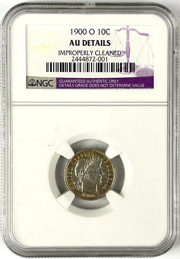 1900 O US Barber Dime NGC AU Details: 1900 O US Barber Dime NGC AU Details