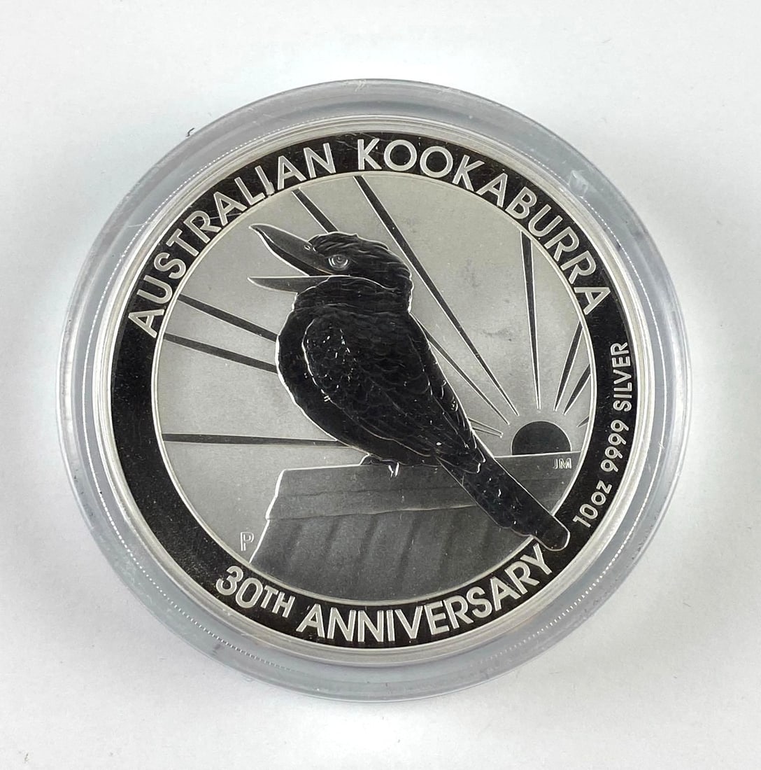 2020 Australian Kookaburra 10 Oz .999 Silver Queen Elizabeth Round: 2014 Australian Kookaburra 10 Oz .999 Silver Queen Elizabeth Round 30th Anniversary