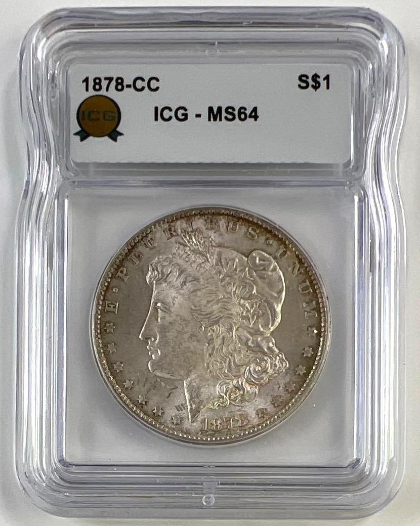 1878-CC US Morgan Silver Dollar ICG MS-64: 1878-CC US Morgan Silver Dollar ICG MS-64