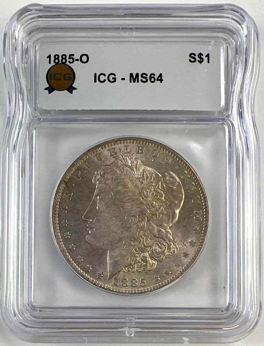 1885-O US Morgan Silver Dollar ICG MS-64: 1885-O US Morgan Silver Dollar ICG MS-64